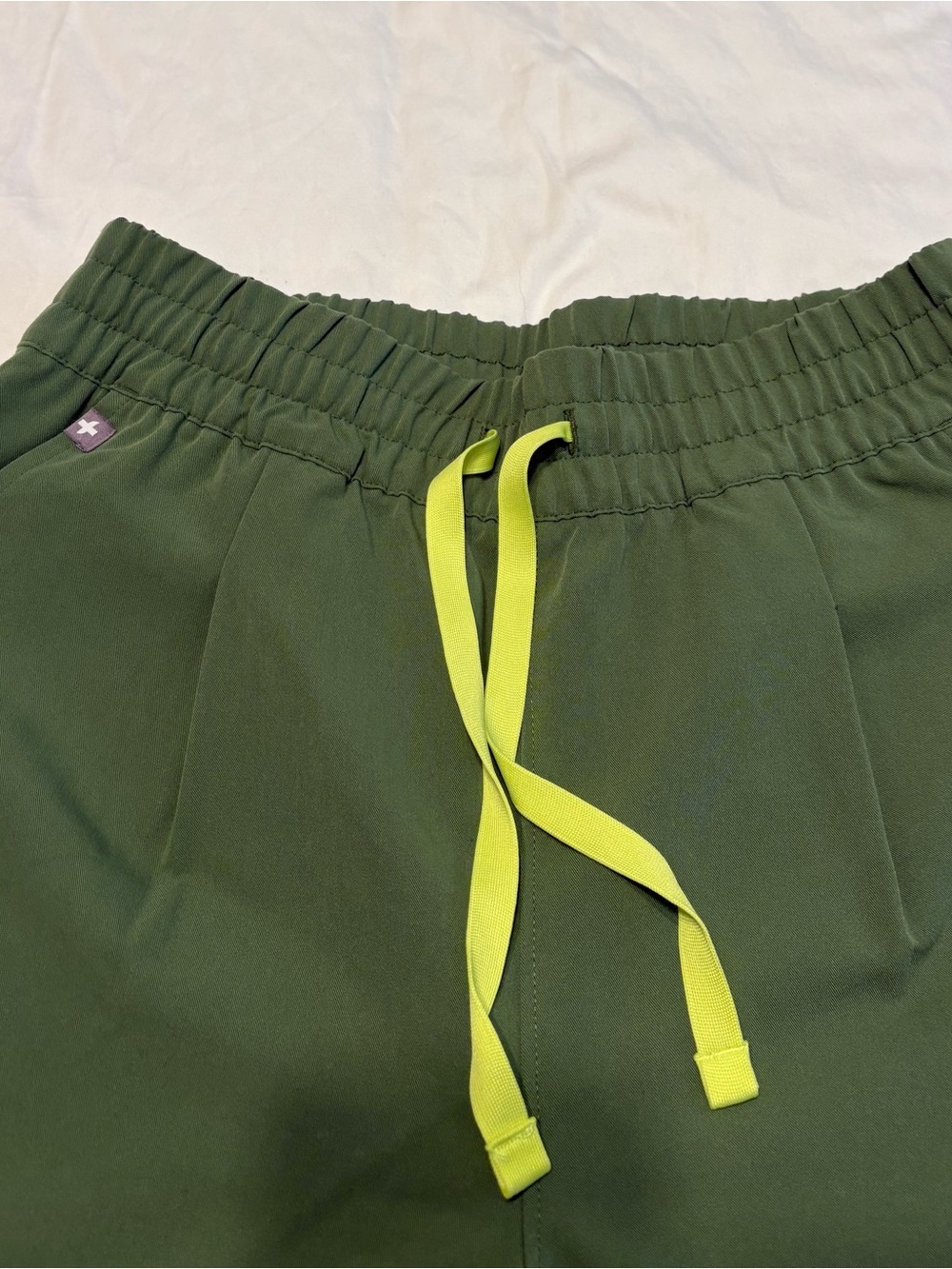 FIGS Olive Green Joggers with Neon Yellow Drawstring